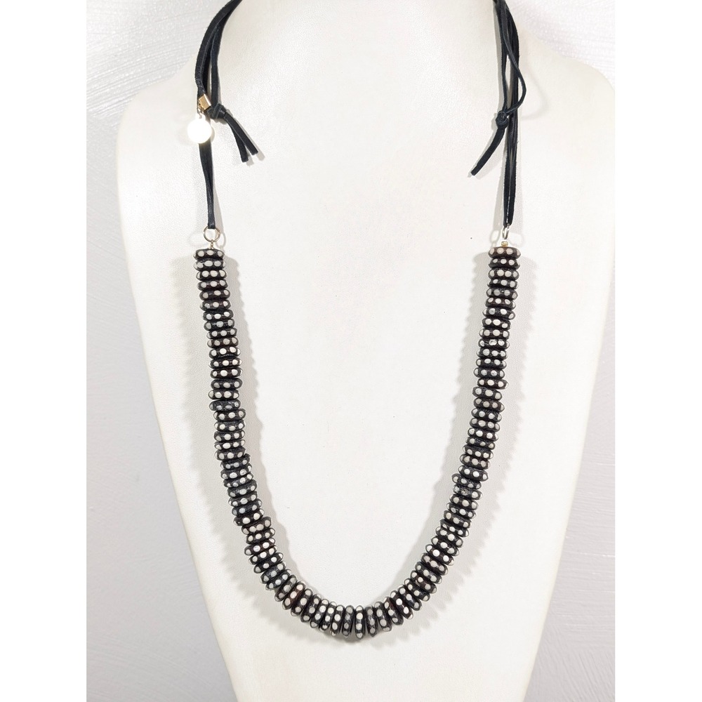 Bourbon and Boweties Polka Dot Bead Leather Cord Boho Festival‎ Necklace